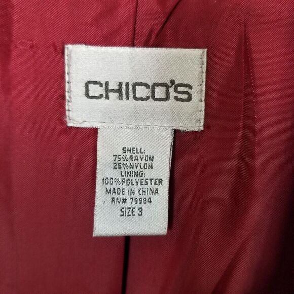 Chico's Women's  Velvet Shimmer 3 Button Jacket sz XL Red Paisley Lined Event - Picture 8 of 8